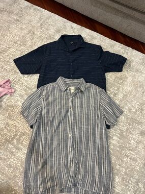 2 medium Men's Short-Sleeve Button Shirt - Navy Stripe American eagle Alan